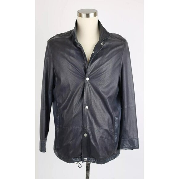 $6,995 Brunello Cucinelli Leather Jacket SZ 3XL Dark Navy